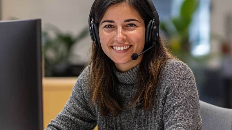 Containerdienst-Expertin Sula von ARM Entsorgung in berät Kunden über unseren Telefonsupport